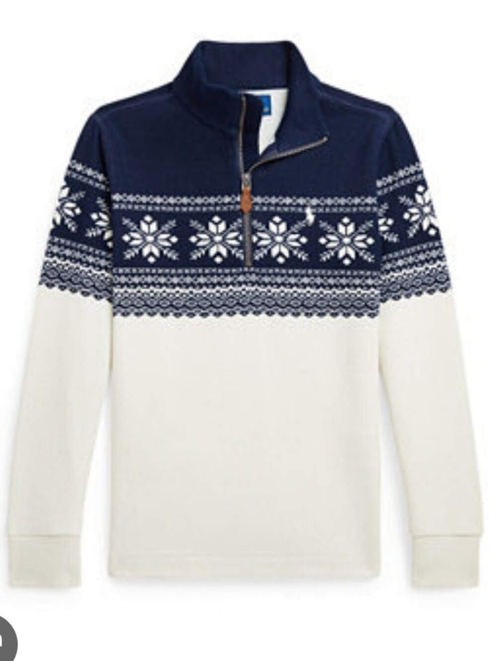 Polo by Ralph Lauren Navy and Cream Fair Isle Half-Zip Sweater